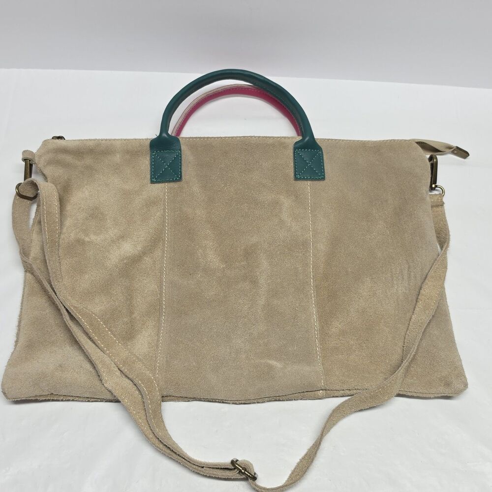 Borse In Pelle Italian Leather Beige Suede Slouchy Bag Two Tone Handles Italy